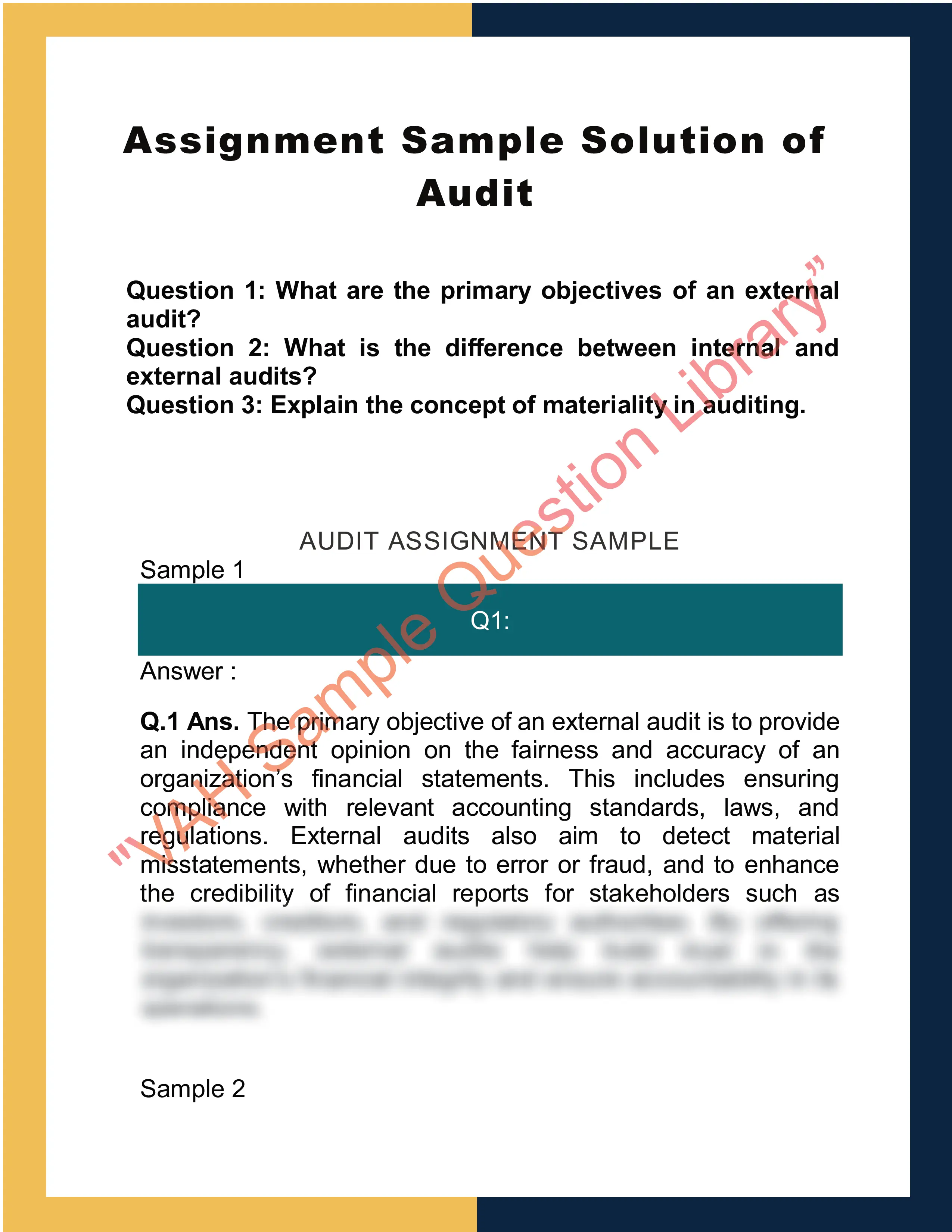 Assignment Sample Solution of Audit 0
